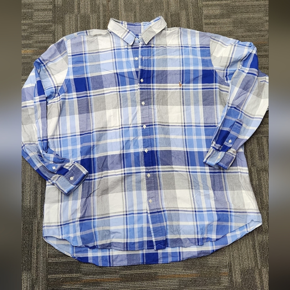 Ralph Lauren Men's Blue and White Checkered Shirt